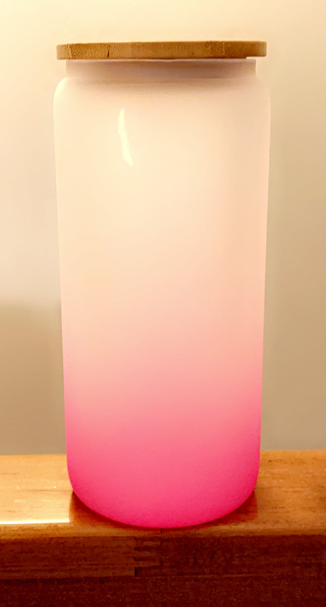 20 Oz Ombre Frosted Glass Cup with Bamboo Lid