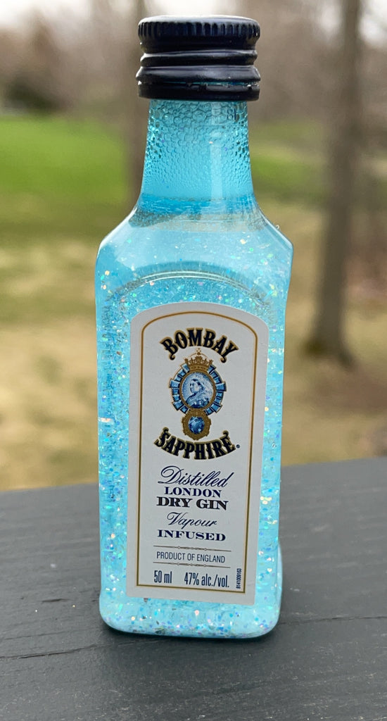 Mini Liquor bottles with Glitter shimmer inside - epoxy sealed shut.