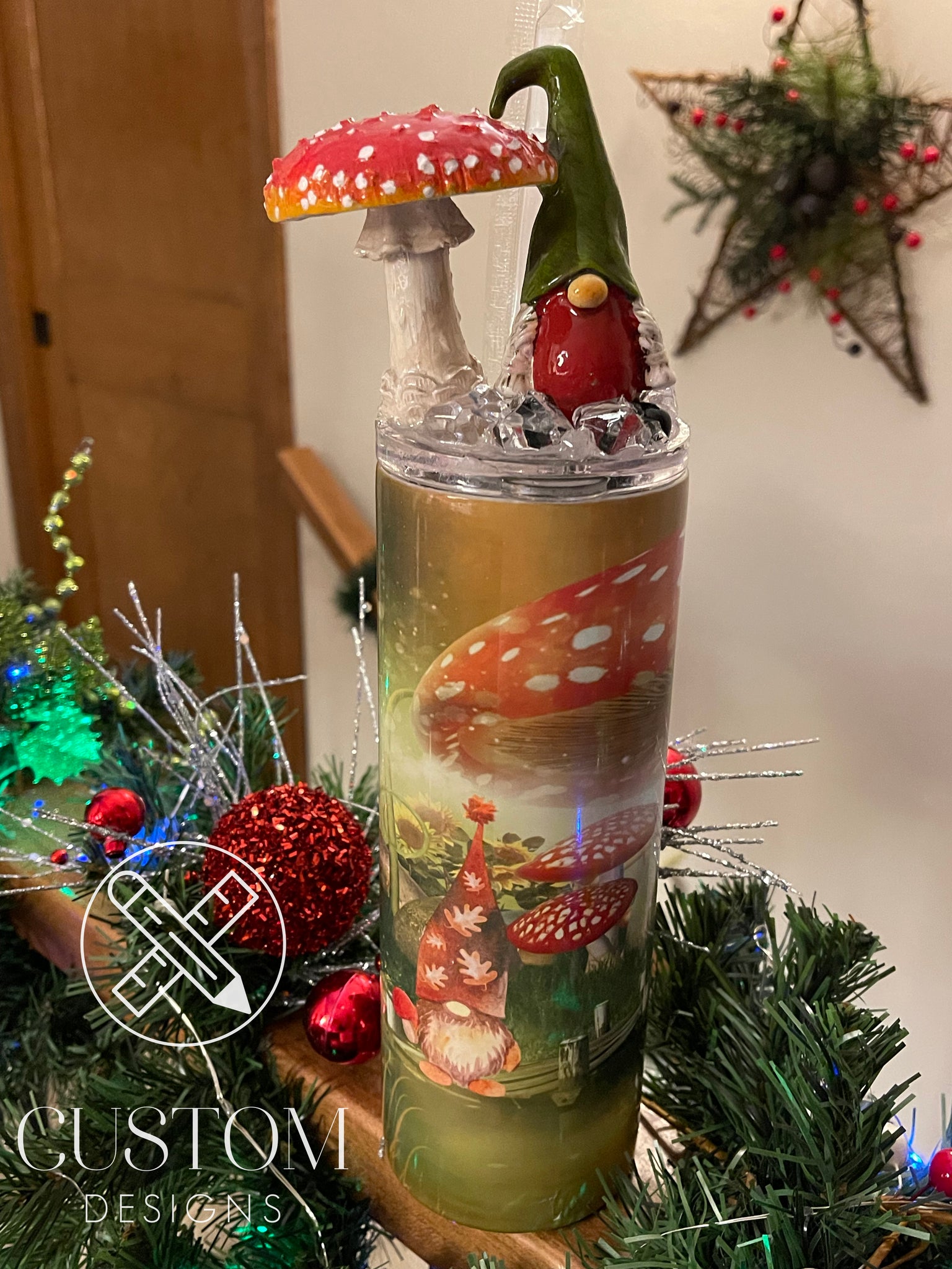 Custom Tumbler with Lid and Straw Merry Christmas Gnome Desi - Inspire  Uplift